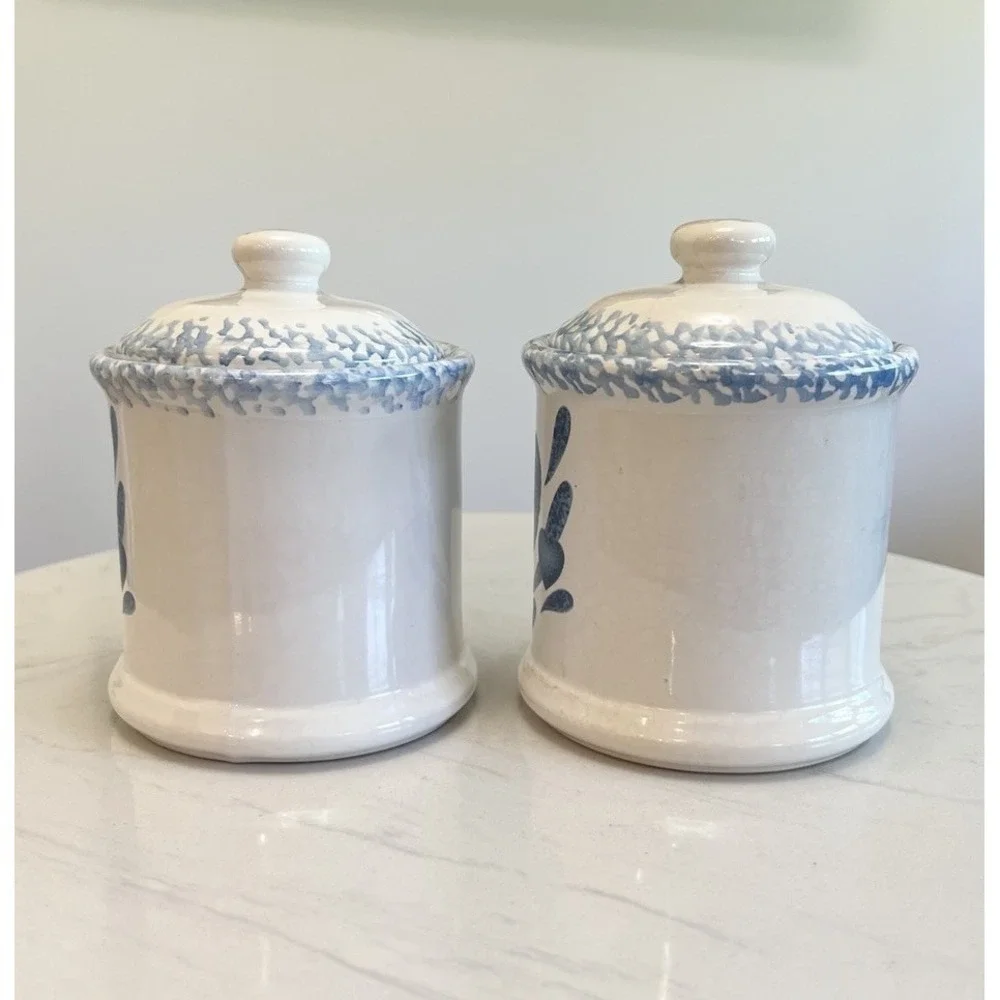 Corelle Blue Hearts Stoneware Kitchen‎ Canisters Cottagecore Grannycore Vtg